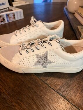 White Star Accent Sneakers with Crystal Detail